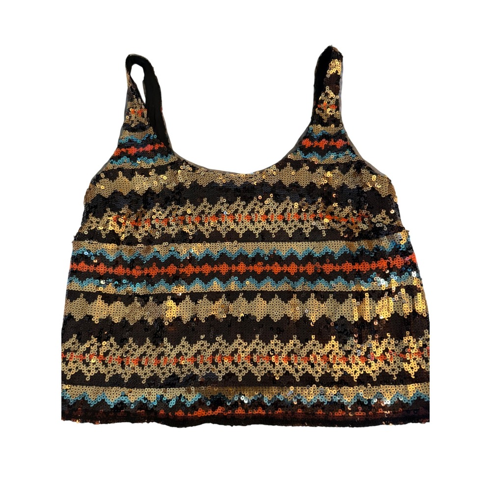 Bebe Sequin Tank Top Women Large Multi Color Excellent Sleeveless Party Glam